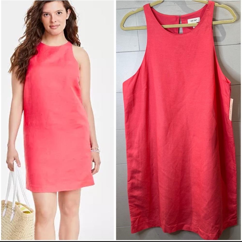 On 34th NWT Women's Linen Sleeveless Shift Dress Size Large
